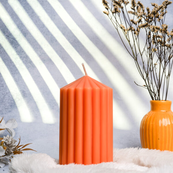 Vaibhyaa Large Ribbed Orange Candle - Bold Citrus Fragrance Decorative Candle