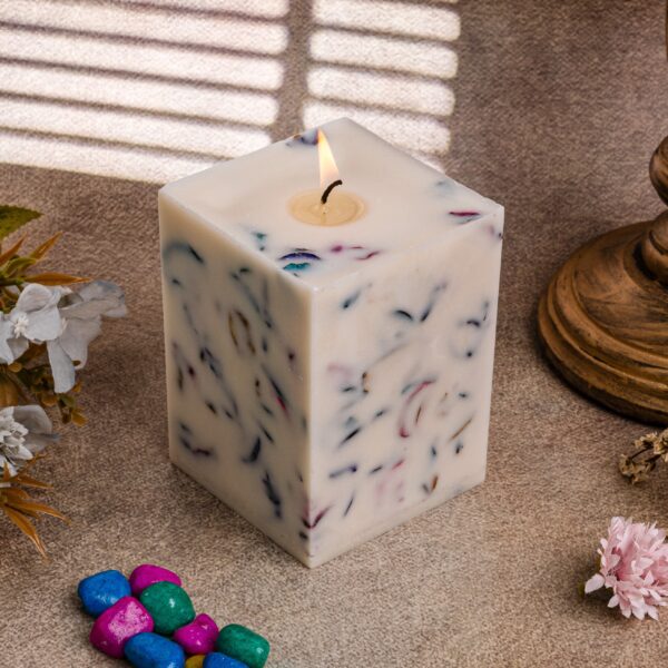 Vaibhyaa Potpourri Pillar Candle - Frangipani Scented Floral Wax Decor Candle