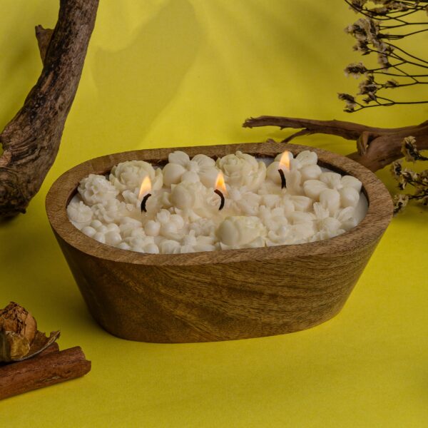 Vaibhyaa Oval Wooden Candle - Frangipani Scented Natural Wood Decor Candle