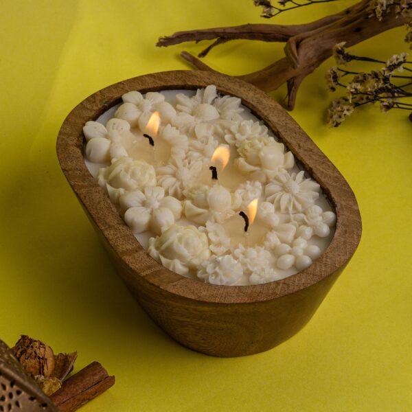 Vaibhyaa Oval Wooden Candle - Frangipani Scented Natural Wood Decor Candle - Image 3